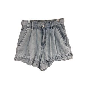 Sam Edelman Womens High Rise Pleated Braided Hem Denim Shorts Light Wash 27 Boho